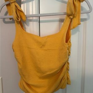 Free People Yellow Ruched Crop Tank Top